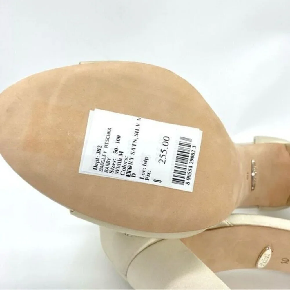 Badgley Mischka Women's Barby Ivory Satin Jeweled Heels New